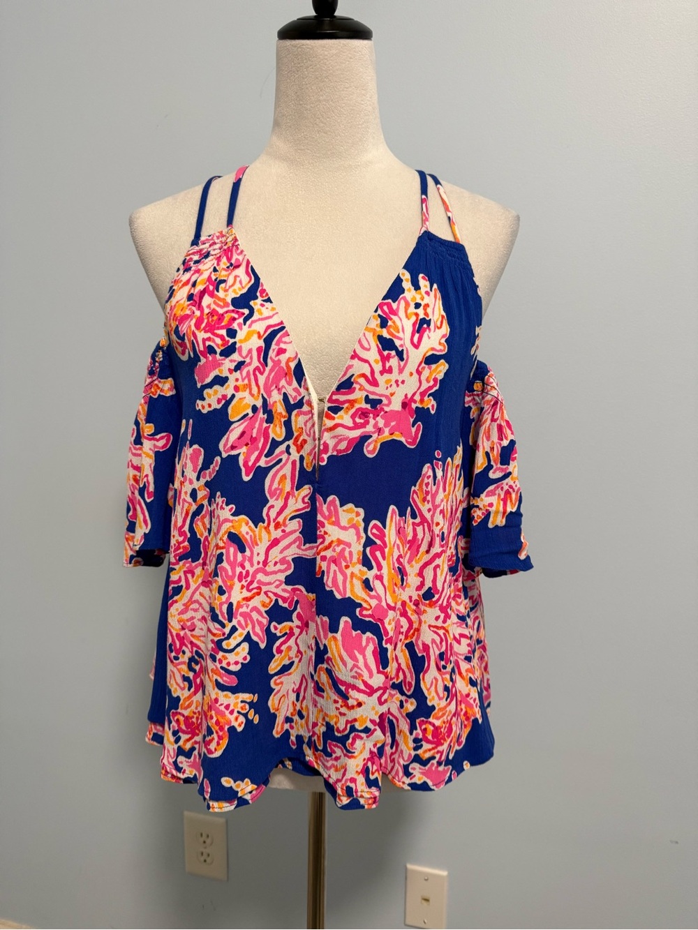 Lilly Pulitzer Bellamie Top Brilliant Blue its Electric Blouse Size‎ S